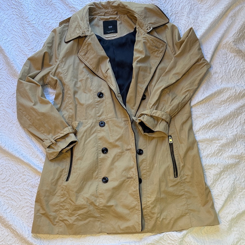 MNG Basics Beige Double-Breasted Trench Coat